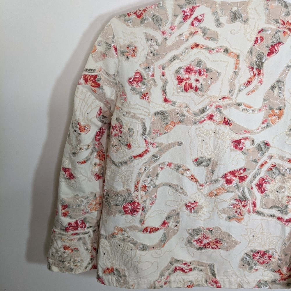 Chicos Patchwork Embroidered Jacket Floral Beaded - image 8